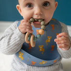 Wooden Teether and Rattle - Blue Grey