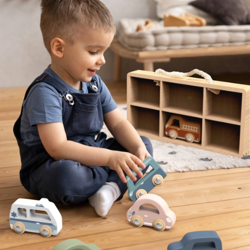 Cars in display case