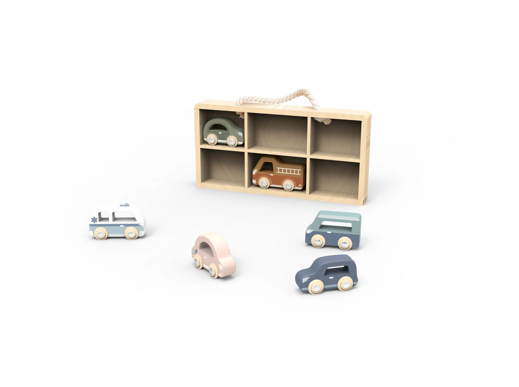 Cars in display case